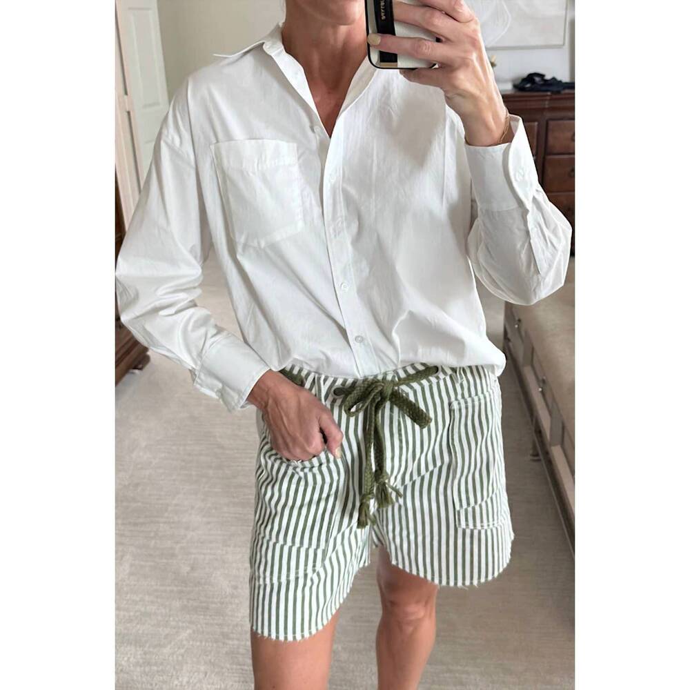 NEW AARON & AMBER drawstring stripe shorts in olive